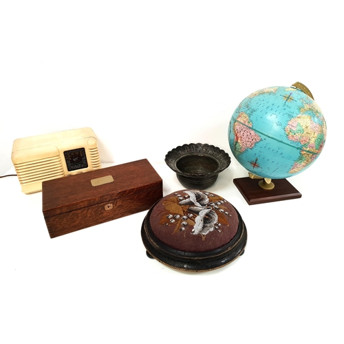 255 - MIXED LOT OF COLLECTABLES
including a terrestrial globe on stand, an ebonised circular footstool wit... 