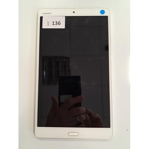 136 - HUAWEI MEDIA PAD M3
Model: BTV-W09.  Serial number 8C2505DC316B. Google Account Locked.  Note: It is... 