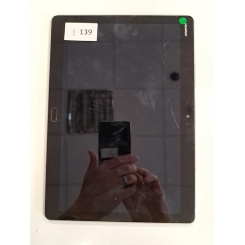 139 - HUAWEI MEDIA PAD M3 LITE
Model: BAH-L09. IMEI 863737032822440. Google Account Locked. 
Note: scratch... 