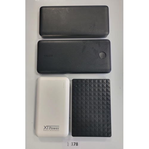 178 - SELECTION OF FOUR POWERBANKS
including Seagate, Anker