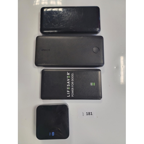 181 - SELECTION OF FOUR POWERBANKS
including Anker, T-Core