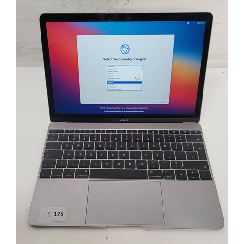 175 - APPLE MACBOOK 
model A1534; Serial number C02QK03WGCN4; NOT Apple Account Locked; Wiped
Note: It is ... 