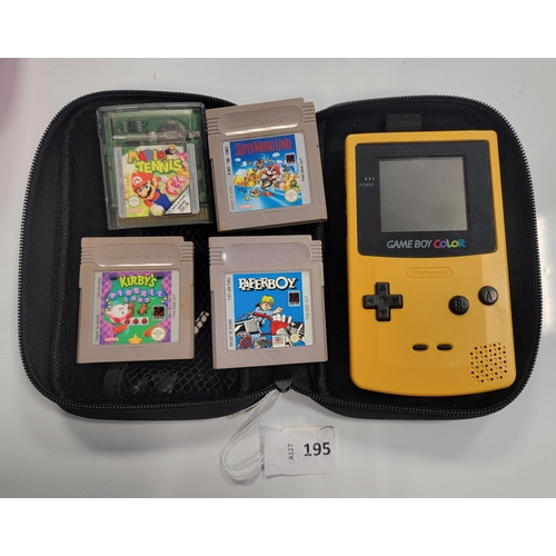 195 - NINTENDO GAMEBOY COLOUR
with five games comprising Tetris, Mario Tennis, Kirby's Pinball Land, Paper... 