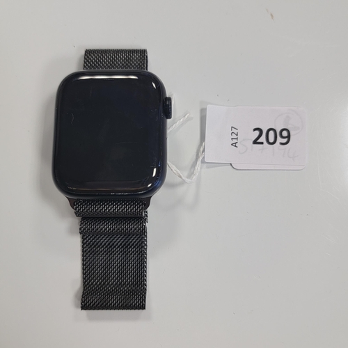 209 - APPLE WATCH SERIES 7
45mm case; model A2474; S/N LTJ74Y3H9H; Apple Account Locked 
Note: It is the b... 