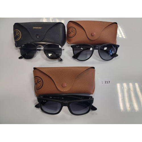 217 - THREE PAIRS OF RAY-BAN SUNGLASSSES
all in cases