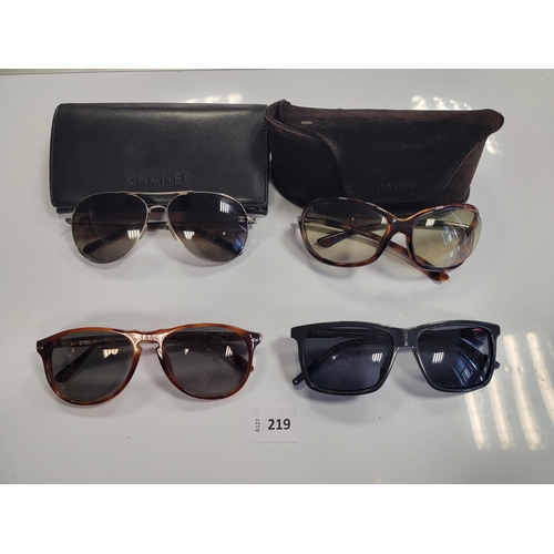 219 - FOUR PAIRS OF DESIGNER SUNGLASSES 
comprising Chanel, Tom Ford, Hugo Boss and Persol (Chanel and Tom... 