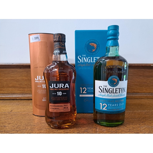 229 - TWO BOTTLES OF WHISKY
comprising boxed Jura 10 year Single Malt Whisky (700ml, 40%) and boxed The Si... 