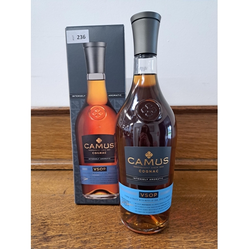 236 - BOXED BOTTLE OF CAMUS VSOP COGNAC 
1L, 40%
Note: you must be over the age of 18 to bid on this lot