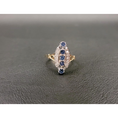 96 - ART DECO STYLE SAPPHIRE AND DIAMOND PLAQUE RING
the central five vertically set round cut sapphires ... 