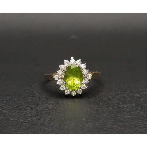 103 - PERIDOT AND DIMAOND CLUSTER RING
the central oval cut peridot measuring approximately 1ct, in a sixt... 