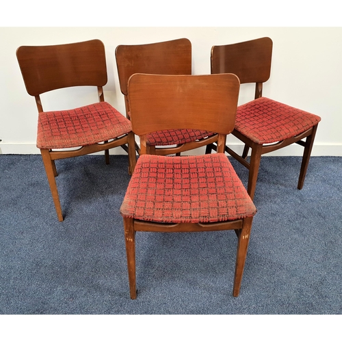 356 - SET OF FOUR BEAUTILITY TEAK DINING CHAIRS
with shaped backs above stuffover seats, standing on taper... 