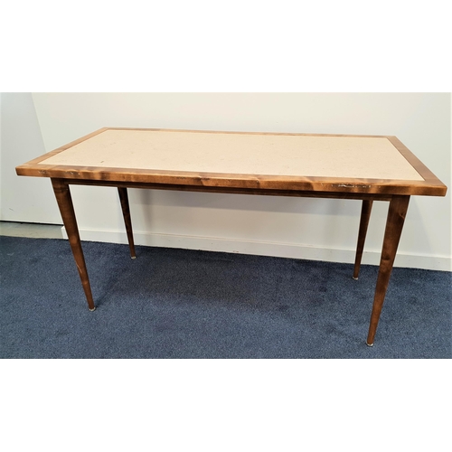 374 - BEECH FRAMED DINING TABLE
with an inset faux marble tiled top, standing on turned tapering supports,... 