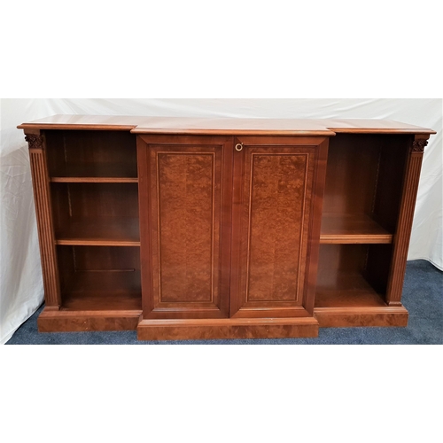 401 - FIGURED WALNUT BREAKFRONT SIDE CABINET
with a moulded top above a pair of central folding cupboard d... 