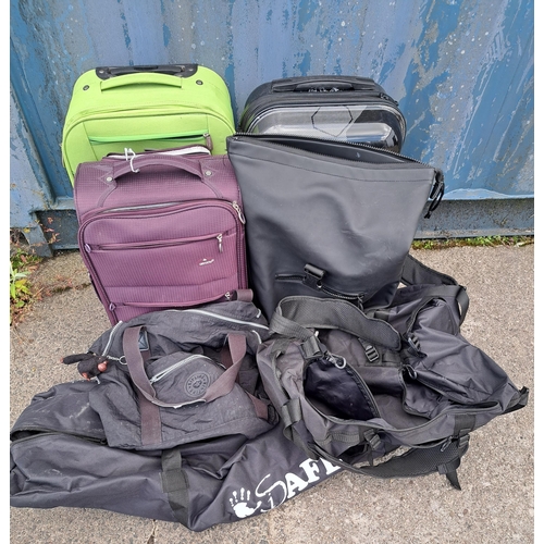 1 - SELECTION OF THREE SUITCASES, ONE BAG, ONE HOLDALL  AND TWO RUCKSACK
including Kipling, Renault, Aer... 