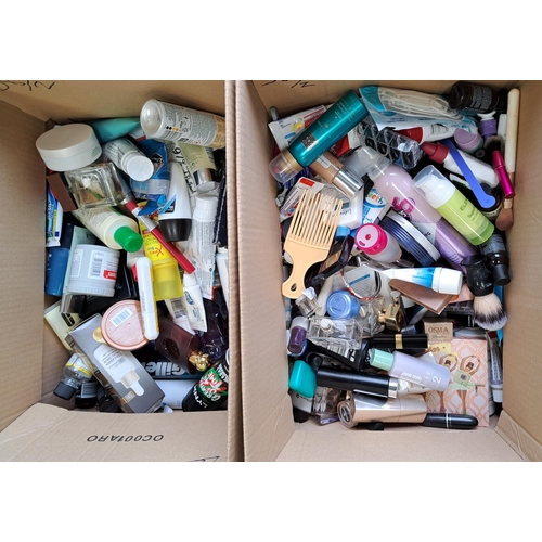 38 - TWO BOXES OF COSMETIC AND TOILETRY ITEMS
including YSL, Chanel, Dolce & Gabbana, Maybelline, Cliniqu... 