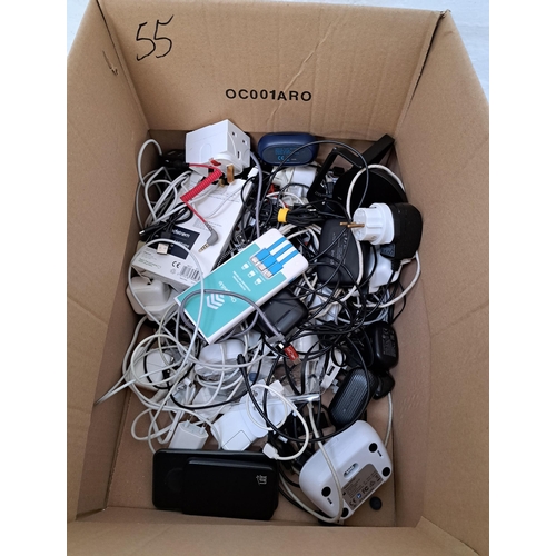 55 - ONE BOX OF CABLES, PLUGS,CHARGERS AND POWER BANKS
approximately one power bank