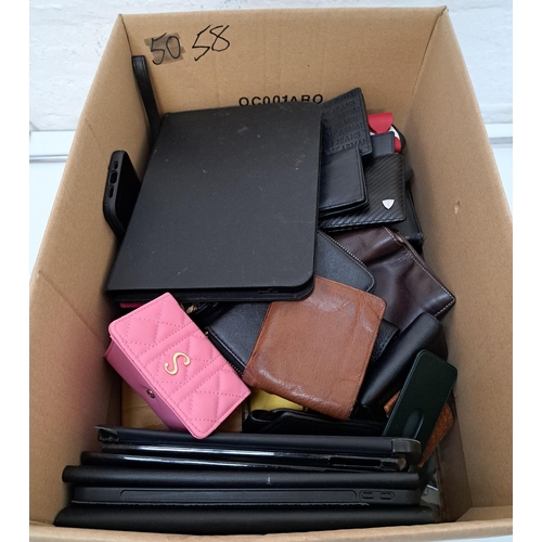 58 - ONE BOX OF PROTECTIVE CASES, PURSES AND WALLETS
including phone, kindle, tablet