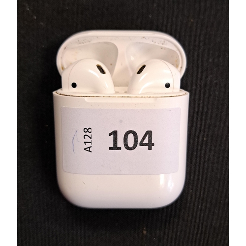 104 - PAIR OF APPLE AIRPODS 
in Lightning charging case
Note: airpods worn and model number not visible on... 