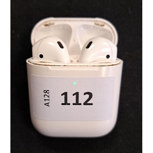 112 - PAIR OF APPLE AIRPODS 2ND GENERATION
in Wireless charging case
Note: interior case, particularly aro... 