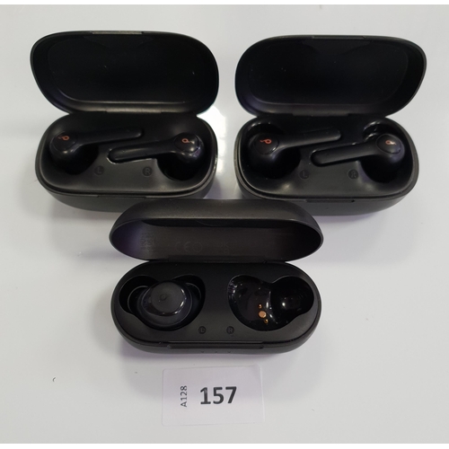 157 - TWO PAIRS OF SOUNDCORE EARBUDS IN CHARGING CASES
together with a single Soundcore earbud in charging... 