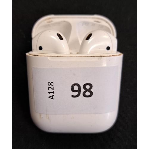 98 - PAIR OF APPLE AIRPODS 
in Lightning charging case
Note: airpods worn and model number not visible on... 