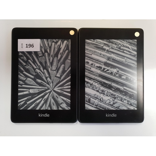 196 - TWO AMAZON KINDLE E-READERS
comprising two Paperwhite 4, serial numbers G000 T613 9244 048P, G000 PP... 