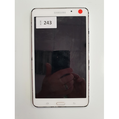 243 - SAMSUNG GALAXY TAB 4
Model: SM-T230.  Serial number RF2G7033N3F. NOT Google Account Locked.  
Note: ... 