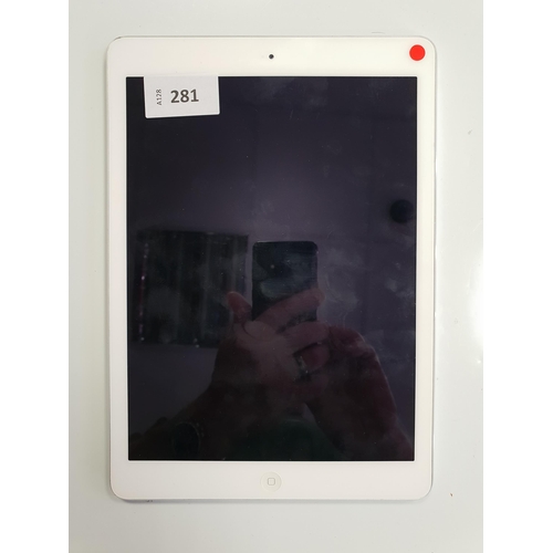 281 - APPLE IPAD AIR - A1474 - WIFI 
serial number DMPMHGTBFK15. Apple account locked. 
Note: It is the bu... 