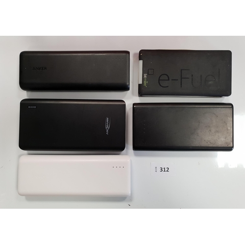 312 - SELECTION OF FIVE POWERBANKS
including Bitmore, Anker, Ansmann