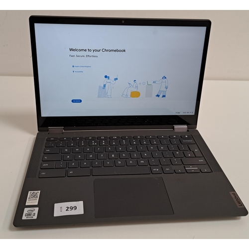 299 - LENOVO IDEAPAD CHROMEBOOK FLEX 5 CB
model 82B2; serial number PF205NJ3; Intel Core i3 10th generatio... 