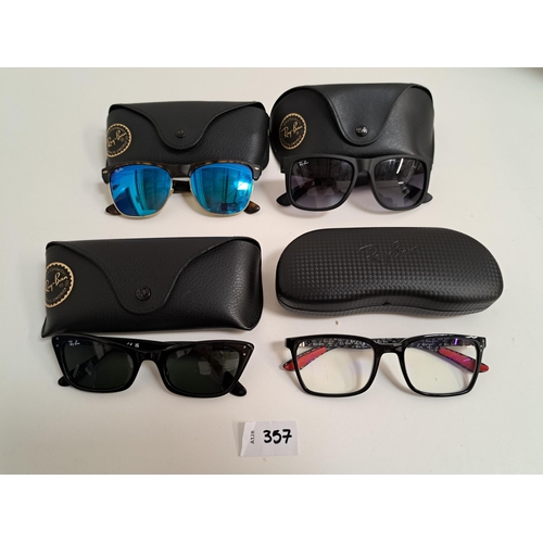 357 - THREE PAIRS OF RAY-BAN SUNGALSSES
with a pair of Ray-Ban glasses, all in cases (4)