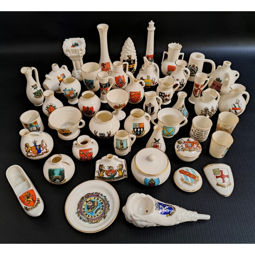 158 - SELECTION OF GOSS WARE
comprising a Lostwithiel Eddystone lighthouse, Lee On Sea spill vase, Margate... 