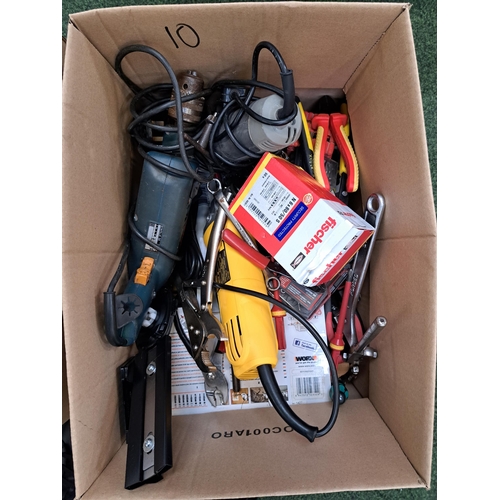 10 - ONE BOX OF TOOLS
including power tools, screw drivers, screws, socket sets, loose tools