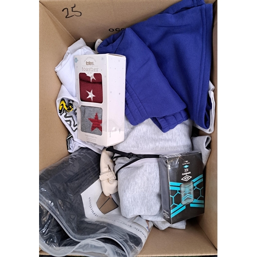 25 - ONE BOX OF NEW ITEMS
including clothing, magnetic door screen, aftershave