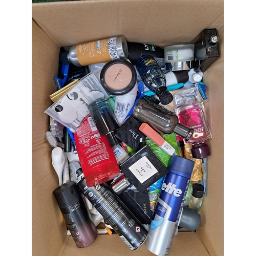 31 - ONE BOX OF COSMETIC AND TOILETRY ITEMS
including Maybelline, Mac, Dior, Versace, Hugo Boss, Joop!