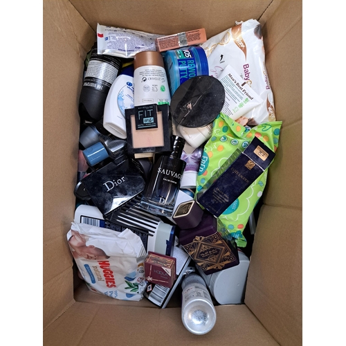 32 - ONE BOX OF COSMETIC AND TOILETRY ITEMS
including Maybelline, Dior, Estee Lauder, Nivea