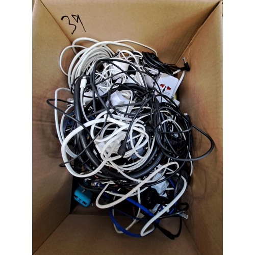 39 - ONE BOX OF CABLES, PLUGS,CHARGERS AND POWER BANKS
including one power bank