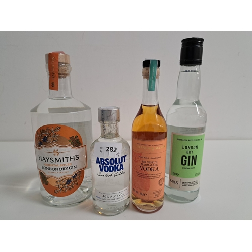 282 - SELECTION OF SPIRITS
comprising Haysmith's Oriental Spiced London Dry Gin (700ml, 40%), M&S London D... 