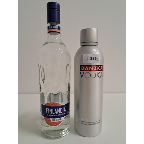 286 - TWO BOTTLES OF VODKA 
comprising Finlandia Grapefruit vodka (1L, 37.5%) and Danzka vodka (1L, 40%) (... 