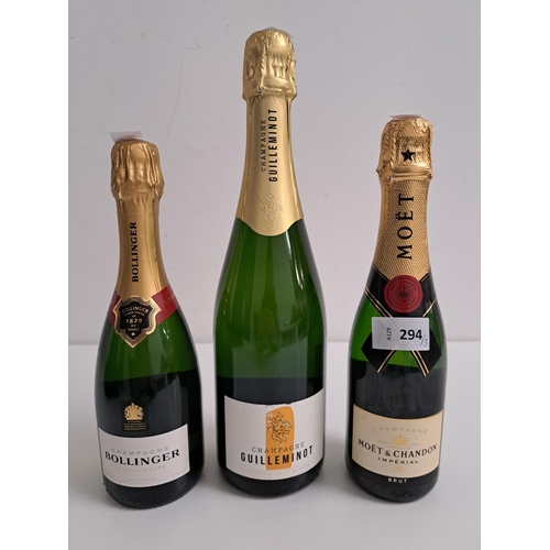 294 - SELECTION OF CHAMPAGNE
comprising Guilleminot Brut (750ml, 12%), Moet & Chandon Imperial Brut (12%) ... 