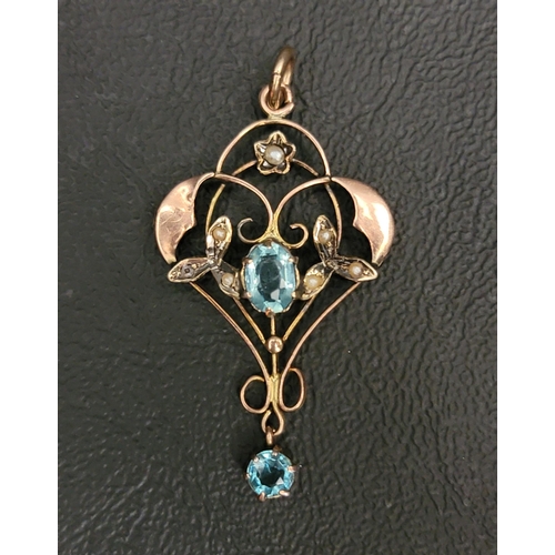 95 - AQUAMARINE AND SEED PEARL HOLBEIN PENDANT
in nine carat gold, 4.1cm high