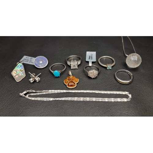 92 - SELECTION OF GEM AND STONE SET SILVER JEWELLERY
including a blue topaz single stone ring, a circular... 