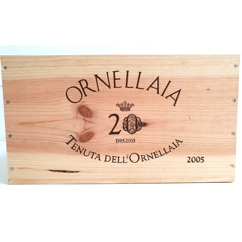 320 - ORNELLAIA BOLGHERI SUPERIORE 2005 
3 bottles, in original wooden case (top lacking), 75cl and 14.5%