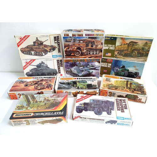 251 - SELECTION OF MILITARY MODEL KITS
comprising four Matchbox kits of Churchill A.V.R.E., M-19 Tank Tran... 