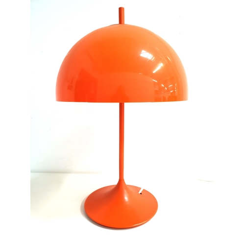 340 - 1970s MUSHROOM TABLE LAMP
in bright orange with a plastic shade and metal body, designed by Frank Be... 