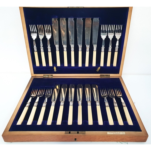 126 - ELKINGTON & CO SET OF FISH CUTLERY
comprising twelve fish knives and forks with ivorine handles, in ... 