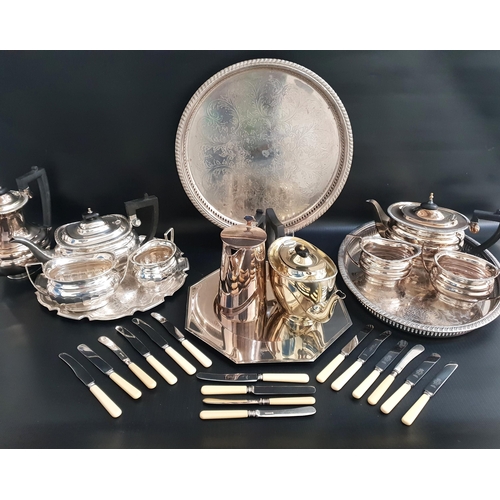 129 - SELECTION OF SILVER PLATE
including an oval pierced gallery tray, hexagonal tray, circular tray, tea... 