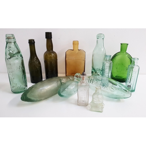 147 - SELECTION OF VINTAGE GLASS BOTTLES
comprising three torpedo bottles marked 'Corry Belfast', 'P.Sulli... 