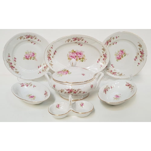 162 - CZECHOSLOVAKIAN PART DINNER SERVICE
the white ground and rose decoration with gilt highlights, compr... 