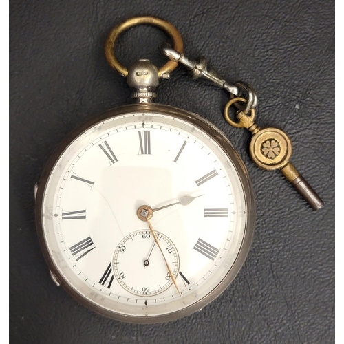 66 - VICTORIAN SILVER CASED POCKET WATCH
the circular white enamel dial with Roman numerals and a subsidi... 